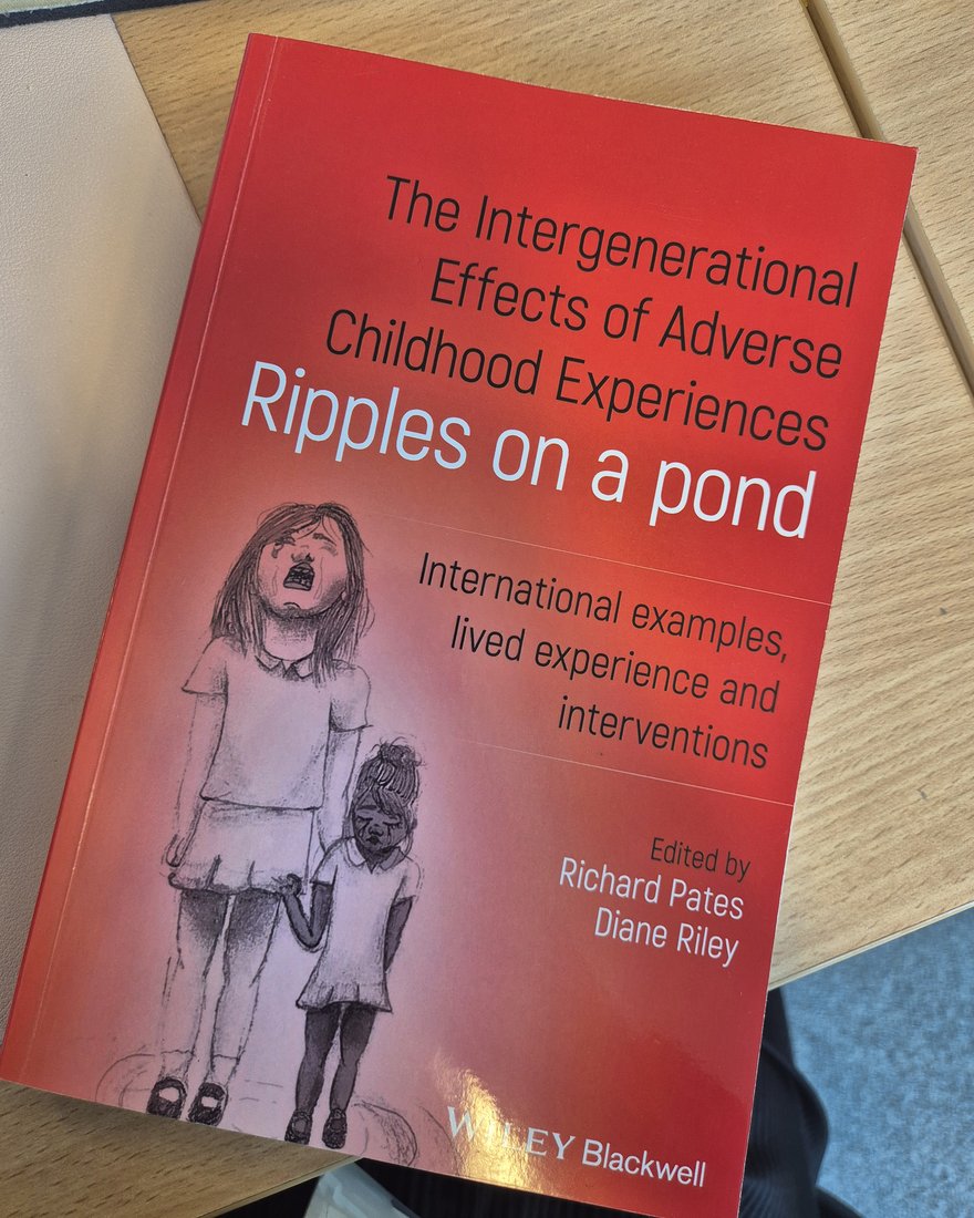 The red cover of The Intergenerational Effects of Adverse Childhood Experiences: Ripples on a Pond, edited by Richard Pates and Diane Riley and published by Wiley Blackwell.